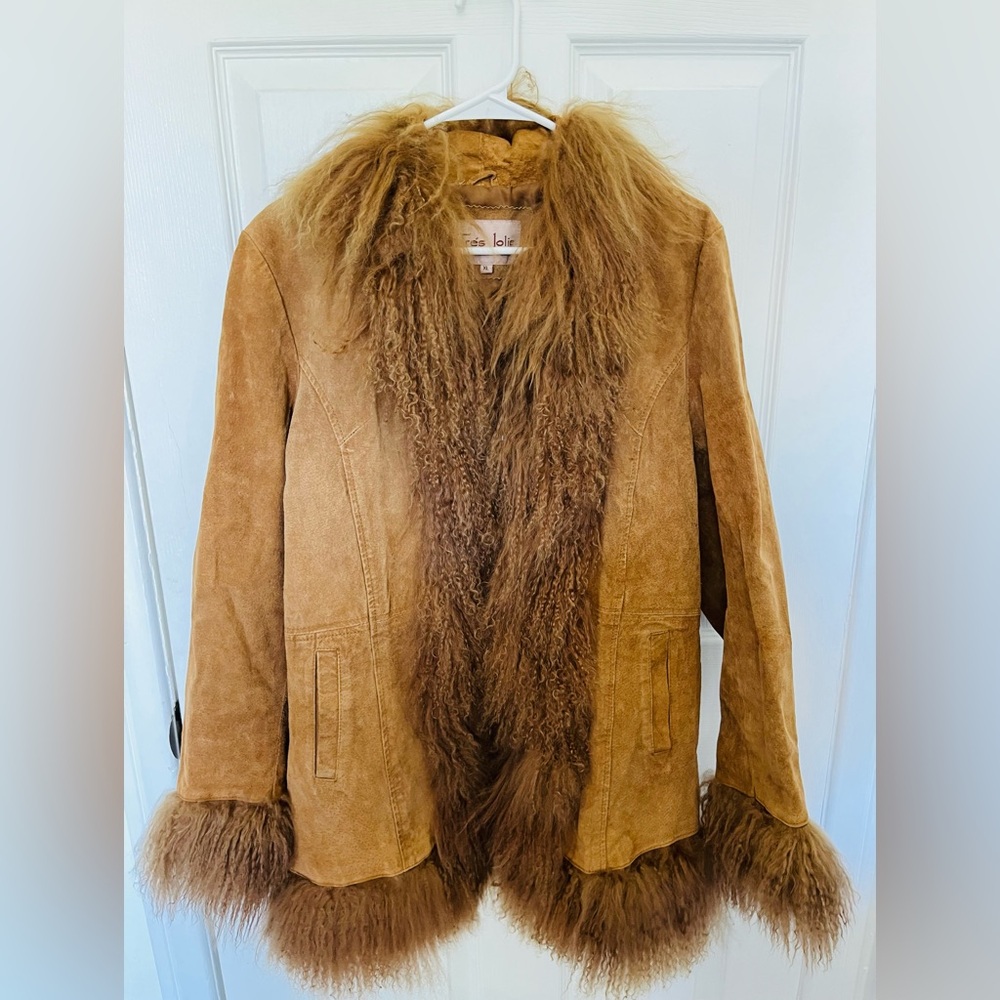 Tres Jolie Leather and Mongolian Fur Penny Lane Jacket